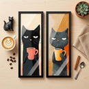 Kit 2 Quadros Decorativos Gatos Pop Art 18x45cm com Vidro | Moldura Madeira | Quadro Moderno Sala Quarto