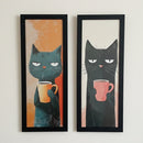 Kit 2 Quadros Decorativos Gatos Pop Art 18x45cm com Vidro | Moldura Madeira | Quadro Moderno Sala Quarto