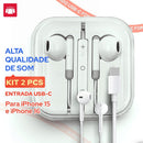 KIT 2X Fone de ouvido iPhone Branco USB-C Para Celular Alta Qualidade De Som