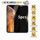 Kit 5 Pelêculas Vidro Privativa Anti-Spy iPhone XS XR 11 12 13 14 15 16 Pro Max 9H 3D
