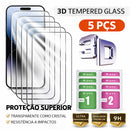 Kit 5 Pelêculas iPhone Vidro Temperado 3D 9H X XR XS 11 12 13 14 15 16 17 Pro Max