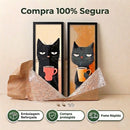 Kit 2 Quadros Decorativos Gatos Pop Art 18x45cm com Vidro | Moldura Madeira | Quadro Moderno Sala Quarto