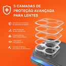 Protetor de Lente C?mera iPhone 11 12 13 14 15 16 Pro/Max Vidro 9D Ultra Transparente Anti-Impacto