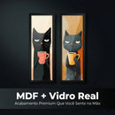 Kit 2 Quadros Decorativos Gatos Pop Art 18x45cm com Vidro | Moldura Madeira | Quadro Moderno Sala Quarto