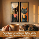 Kit 2 Quadros Decorativos Gatos Pop Art 18x45cm com Vidro | Moldura Madeira | Quadro Moderno Sala Quarto