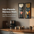 Kit 2 Quadros Decorativos Gatos Pop Art 18x45cm com Vidro | Moldura Madeira | Quadro Moderno Sala Quarto
